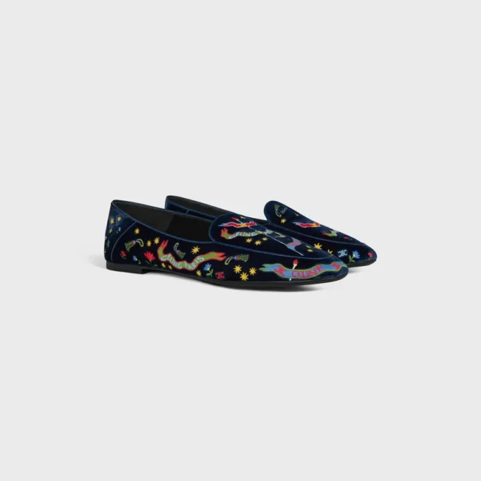 Aura Loafer in College Embroidered Velvet