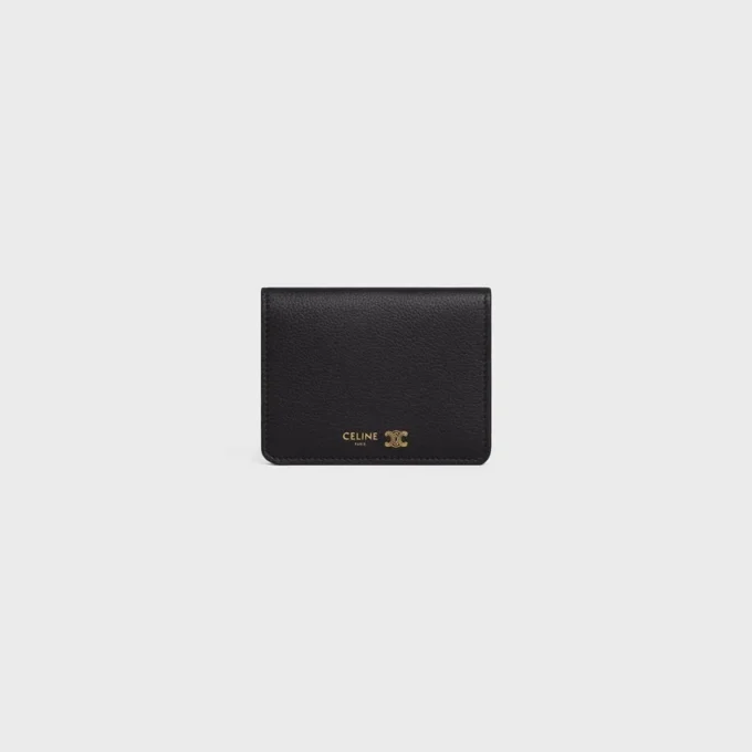 Bi-Fold Card Holder Triomphe Stamp in Supple Grained Calfskin