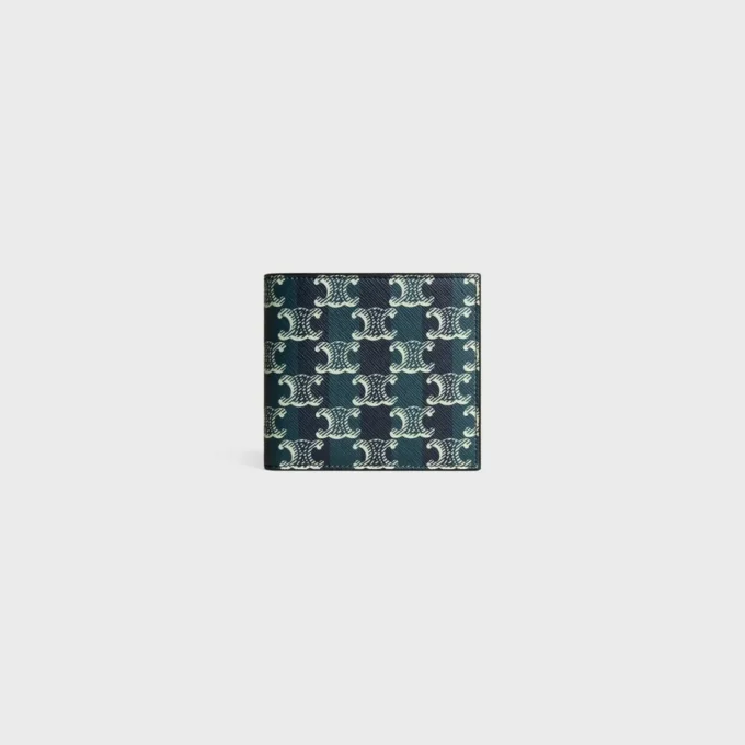 Bi-Fold Wallet in Striped Triomphe Canvas and Calfskin Bi-Fold Wallet in Striped Triomphe Canvas and Calfskin