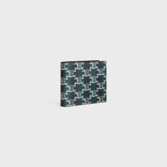 Bi-Fold Wallet in Striped Triomphe Canvas and Calfskin