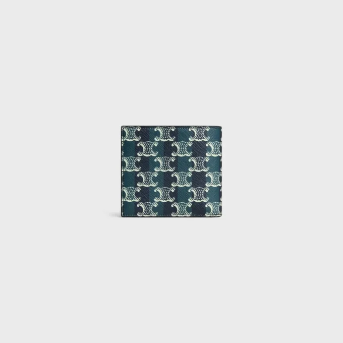 Bi-Fold Wallet in Striped Triomphe Canvas and Calfskin Bi-Fold Wallet in Striped Triomphe Canvas and Calfskin