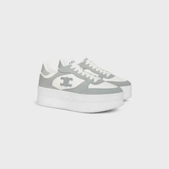 Block Wedge Sneaker in Calfskin and Suede Calfskin