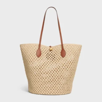 Bucket Triomphe Beads Basket in Raffia and Calfskin