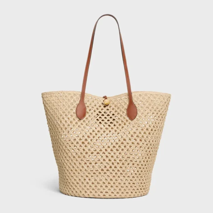 Bucket Triomphe Beads Basket in Raffia and Calfskin Bucket Triomphe Beads Basket in Raffia and Calfskin