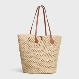 Bucket Triomphe Beads Basket in Raffia and Calfskin