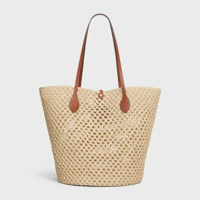 Bucket Triomphe Beads Basket in Raffia and Calfskin Bucket Triomphe Beads Basket in Raffia and Calfskin