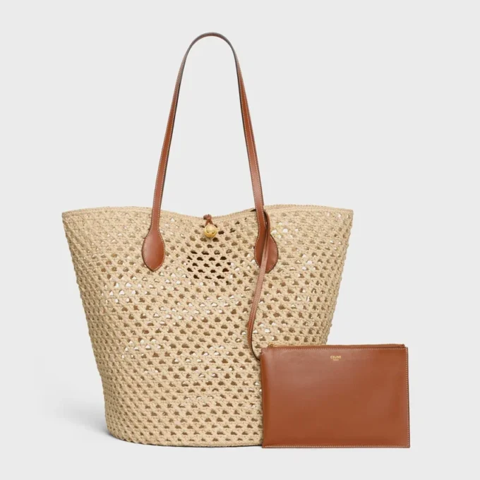 Bucket Triomphe Beads Basket in Raffia and Calfskin Bucket Triomphe Beads Basket in Raffia and Calfskin