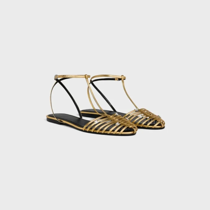 Cage Flat Sandal in Laminated Lambskin Cage Flat Sandal in Laminated Lambskin