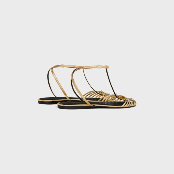 Cage Flat Sandal in Laminated Lambskin Cage Flat Sandal in Laminated Lambskin