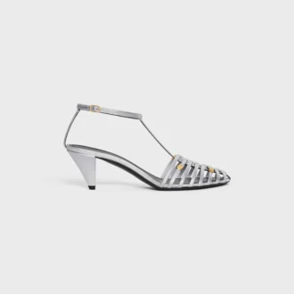 Cage Heeled Sandal in Laminated Lambskin