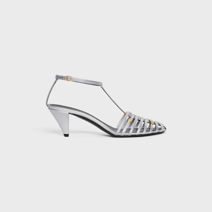 Cage Heeled Sandal in Laminated Lambskin Cage Heeled Sandal in Laminated Lambskin