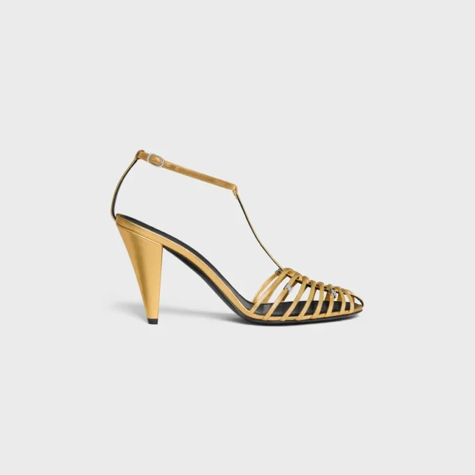 Cage Heeled Sandal in Laminated Lambskin Cage Heeled Sandal in Laminated Lambskin