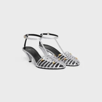 Cage Heeled Sandal in Laminated Lambskin