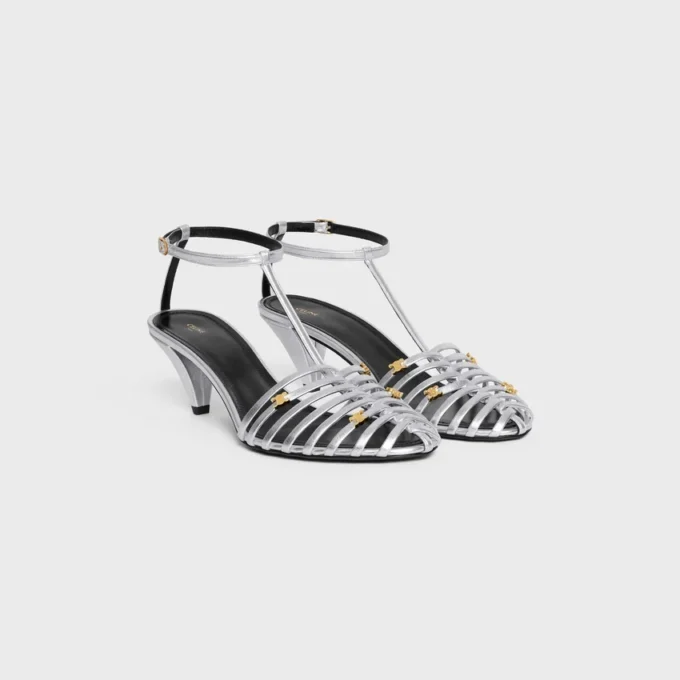 Cage Heeled Sandal in Laminated Lambskin Cage Heeled Sandal in Laminated Lambskin