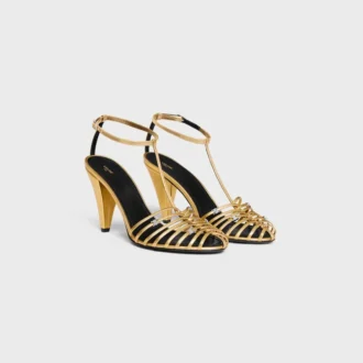 Cage Heeled Sandal in Laminated Lambskin