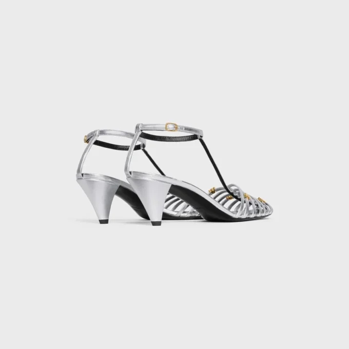 Cage Heeled Sandal in Laminated Lambskin Cage Heeled Sandal in Laminated Lambskin