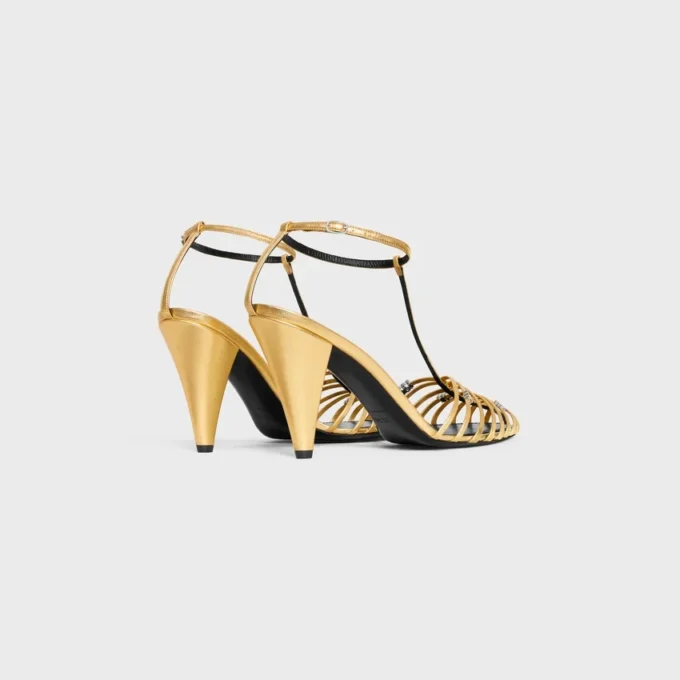 Cage Heeled Sandal in Laminated Lambskin Cage Heeled Sandal in Laminated Lambskin