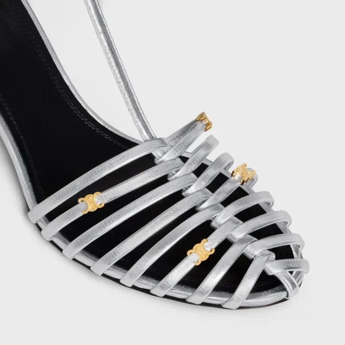 Cage Heeled Sandal in Laminated Lambskin Cage Heeled Sandal in Laminated Lambskin