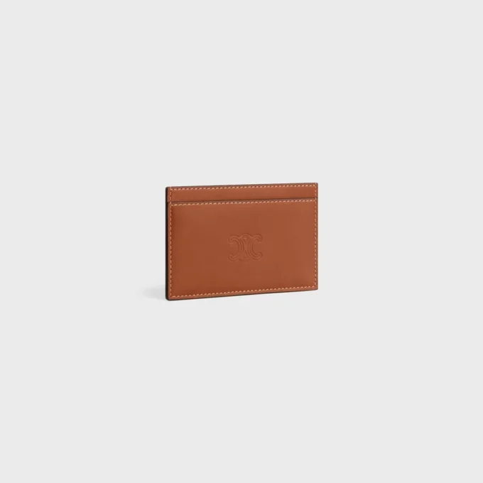 Card Holder in Natural Calfskin with Triomphe Embossed Card Holder in Natural Calfskin with Triomphe Embossed