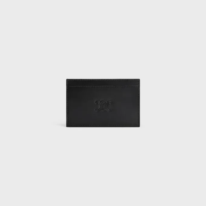 Card Holder in Satinated Calfskin with Triomphe Embossed