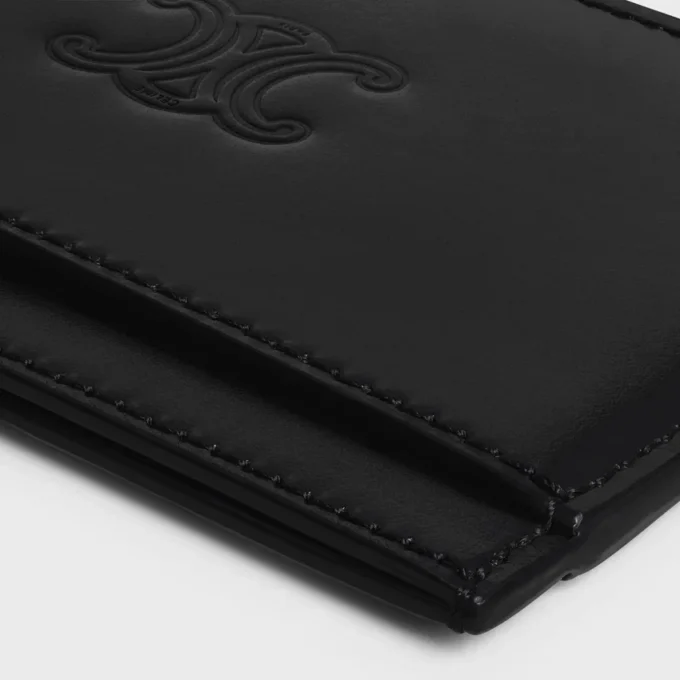 Card Holder in Satinated Calfskin with Triomphe Embossed