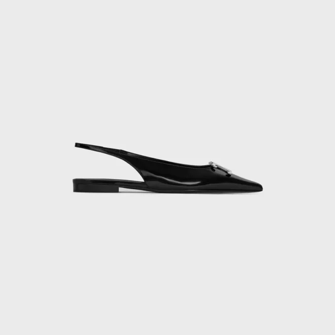 Celine Alma Triomphe Flat Slingback in Glossy Calfskin Celine Alma Triomphe Flat Slingback in Glossy Calfskin