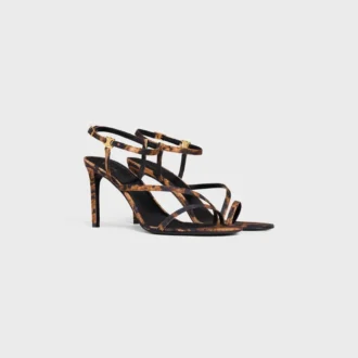 Celine Ava Sandal in Leopard Printed Gros Grain Fabric
