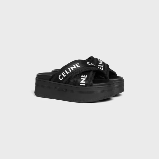 Celine Block Slide in Mesh, Nylon & Textile with Celine Jacquard Celine Block Slide in Mesh, Nylon & Textile with Celine Jacquard