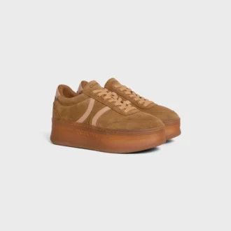 Celine – Block Sneakers with Back Triomphe and Wedge Outsole in Suede Calfskin and Calfskin