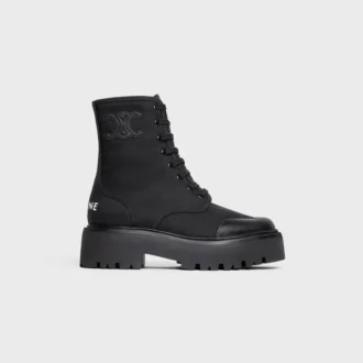 Celine Bulky Laced up Boot in Nylon and Shiny Bull