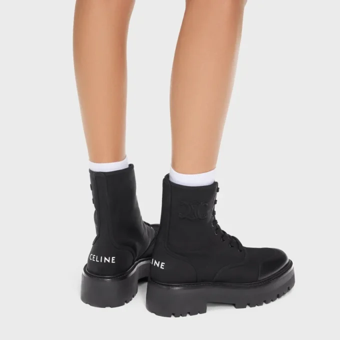Celine Bulky Laced up Boot in Nylon and Shiny Bull Celine Bulky Laced up Boot in Nylon and Shiny Bull