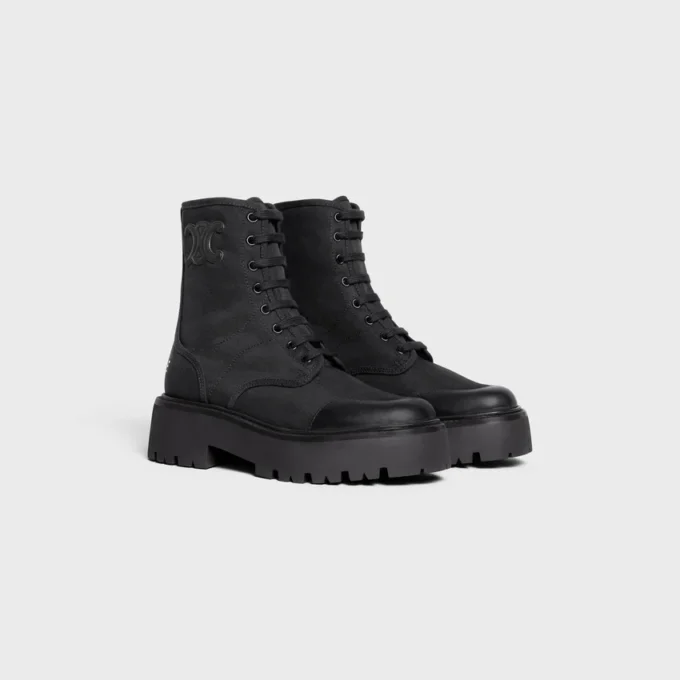 Celine Bulky Laced up Boot in Nylon and Shiny Bull Celine Bulky Laced up Boot in Nylon and Shiny Bull