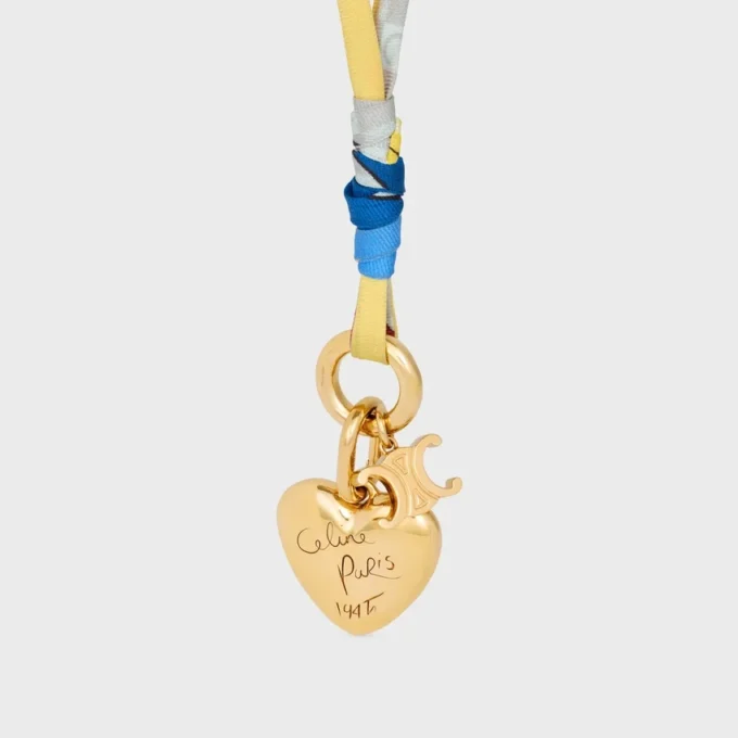 Celine Charms Cordon Necklace in Silk and Brass with Gold Finish