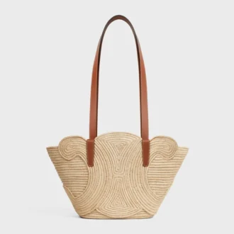 Celine Classic Panier Small Braided Triomphe in Raffia and Calfskin
