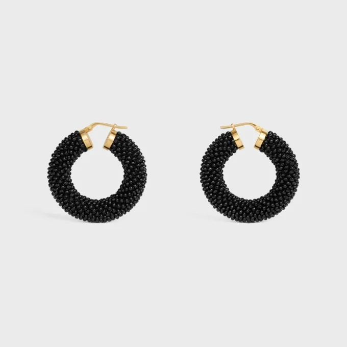 Celine Dafila Bold Hoops in Glass Beads and Brass with Gold Finish Celine Dafila Bold Hoops in Glass Beads and Brass with Gold Finish