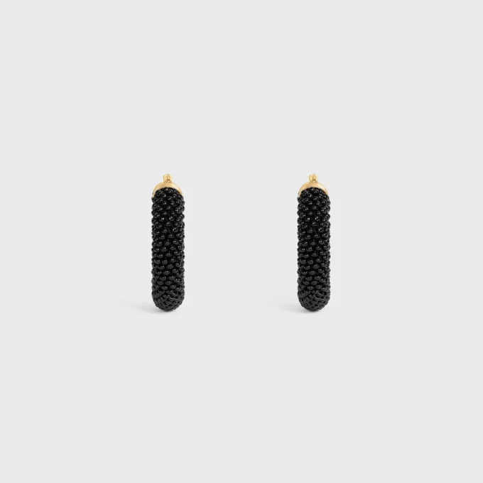 Celine Dafila Bold Hoops in Glass Beads and Brass with Gold Finish Celine Dafila Bold Hoops in Glass Beads and Brass with Gold Finish
