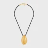 Celine Dafila Shell Necklace in Brass with Gold Finish and Silk