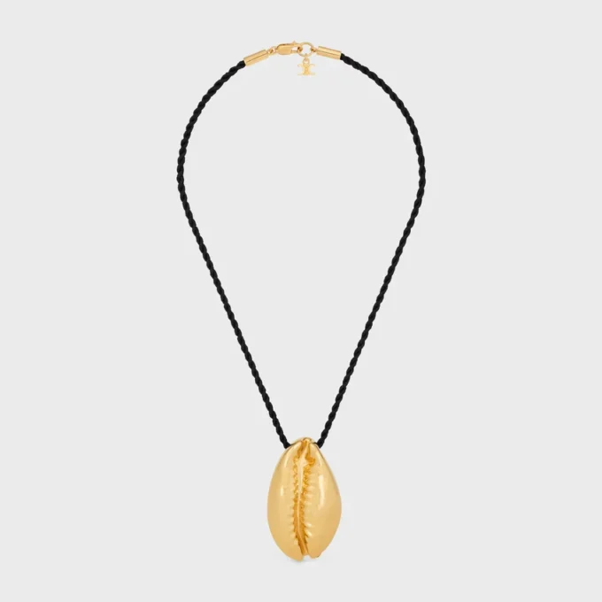 Celine Dafila Shell Necklace in Brass with Gold Finish and Silk