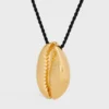 Celine Dafila Shell Necklace in Brass with Gold Finish and Silk