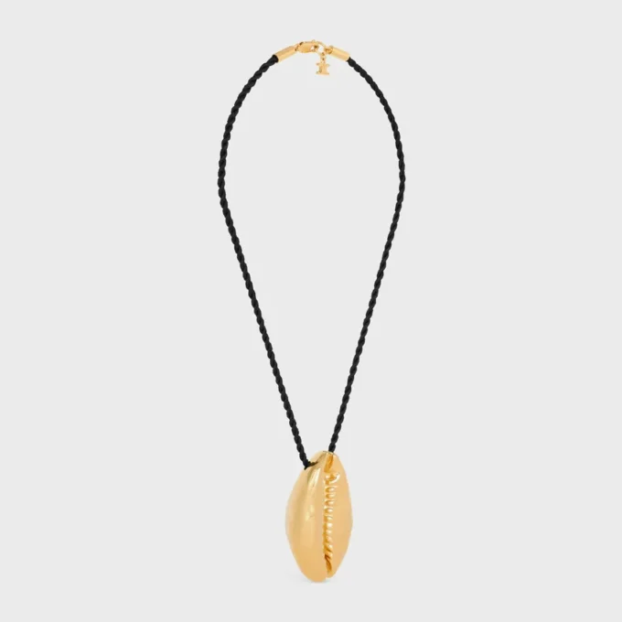 Celine Dafila Shell Necklace in Brass with Gold Finish and Silk