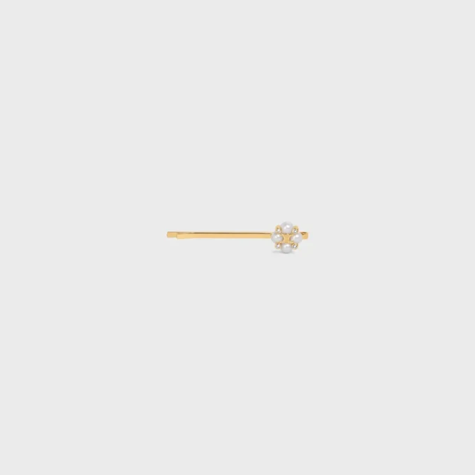 Celine Hair Slide in Brass with Gold Finish and Resin Pearls Celine Hair Slide in Brass with Gold Finish and Resin Pearls