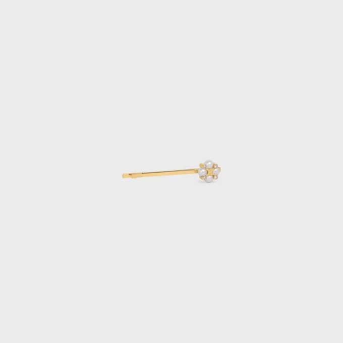 Celine Hair Slide in Brass with Gold Finish and Resin Pearls Celine Hair Slide in Brass with Gold Finish and Resin Pearls