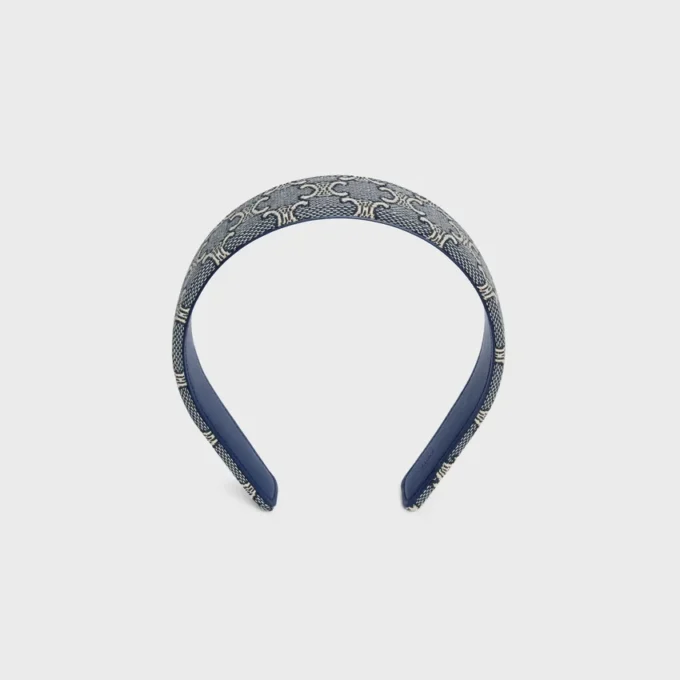 Celine Jacquard Triomphe Headband in Cotton, Polyamide, Polyester and Calfskin Celine Jacquard Triomphe Headband in Cotton, Polyamide, Polyester and Calfskin