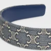 Celine Jacquard Triomphe Headband in Cotton, Polyamide, Polyester and Calfskin Celine Jacquard Triomphe Headband in Cotton, Polyamide, Polyester and Calfskin