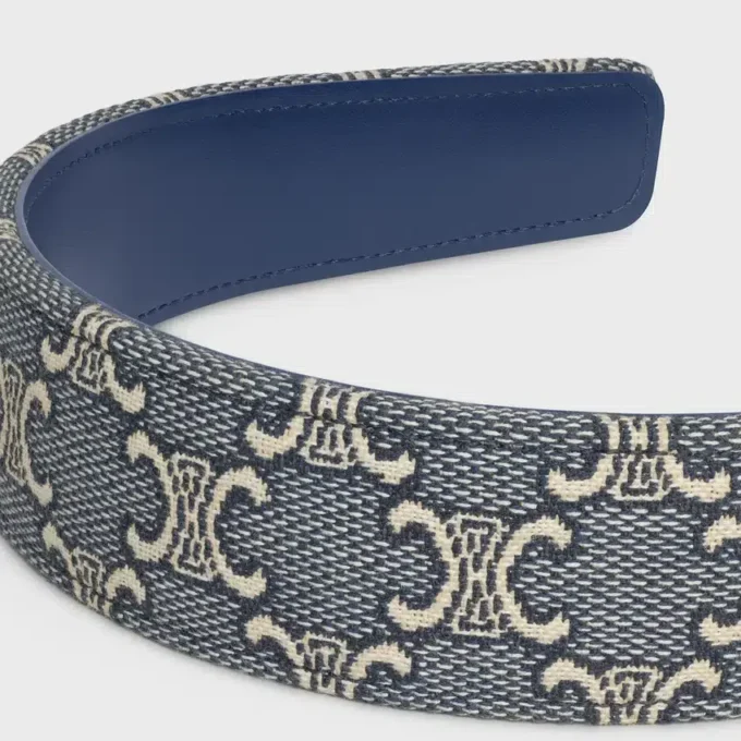 Celine Jacquard Triomphe Headband in Cotton, Polyamide, Polyester and Calfskin Celine Jacquard Triomphe Headband in Cotton, Polyamide, Polyester and Calfskin