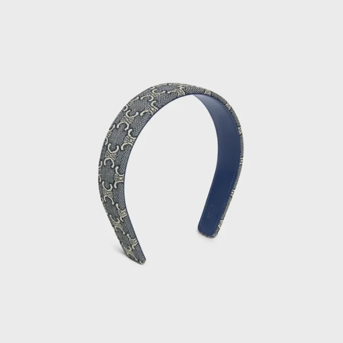Celine Jacquard Triomphe Headband in Cotton, Polyamide, Polyester and Calfskin Celine Jacquard Triomphe Headband in Cotton, Polyamide, Polyester and Calfskin