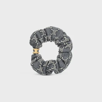 Celine Jacquard Triomphe Scrunchy in Cotton, Polyester, Polyamide and Brass with Gold Finish