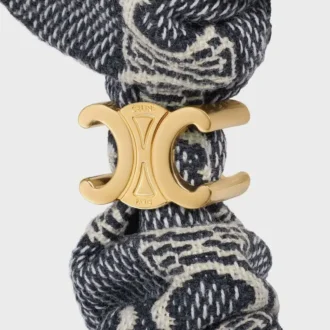 Celine Jacquard Triomphe Scrunchy in Cotton, Polyester, Polyamide and Brass with Gold Finish