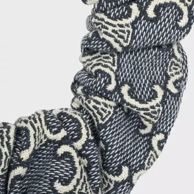Celine Jacquard Triomphe Scrunchy in Cotton, Polyester, Polyamide and Brass with Gold Finish Celine Jacquard Triomphe Scrunchy in Cotton, Polyester, Polyamide and Brass with Gold Finish