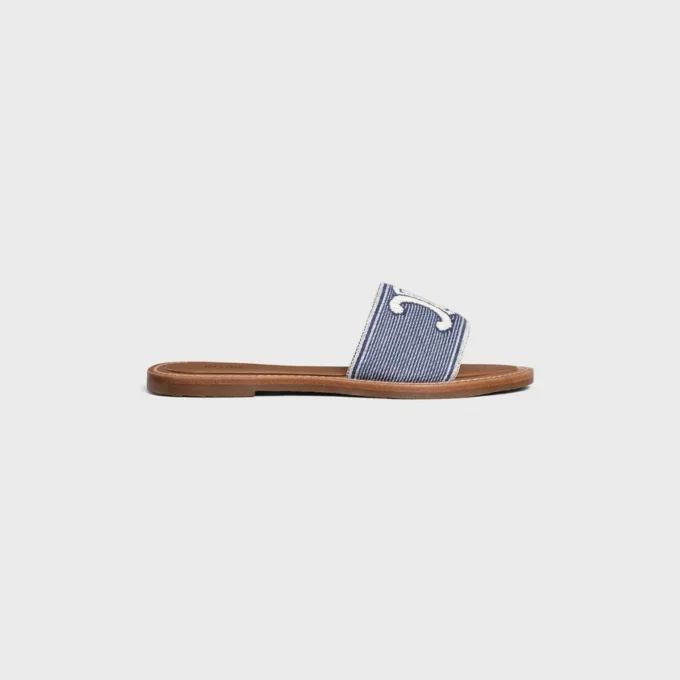Celine Lympia Mule in Striped Textile with Triomphe Celine Lympia Mule in Striped Textile with Triomphe